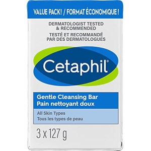 Cetaphil Gentle Cleansing Bar (3-Pack), 127g - Hydrating Foaming Face and Body Wash - For Sensitive Skin - Soap Free, Hypoallergenic - Dermatologist Recommend