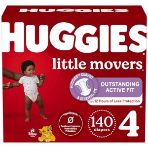 Diapers Size 4 - Huggies Little Movers Disposable Baby Diapers, 140ct, One Month Supply