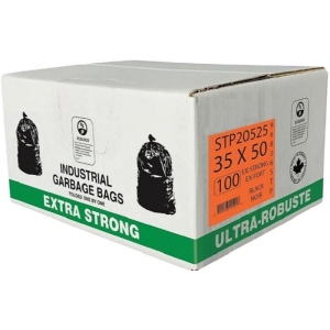 Industrial Extra-Strong Garbage Bags, 35" x 50", Black, 100 Pack