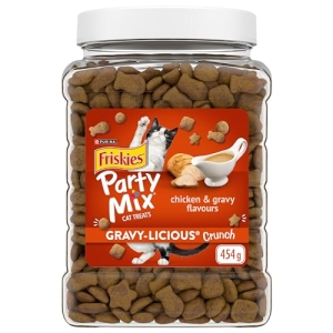 Friskies Party Mix Cat Treats, Gravy-licious Crunch Chicken and Gravy - 454 g Cannister (1 Pack)