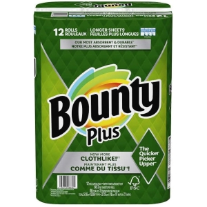 Bounty Plus Select-A-Size White Long Cloth Like 12 Paper Towel Rolls of 2-Ply 86 Sheets Each