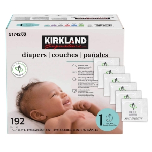 Kirkland Signature Diapers Size 1 (Up to 14 Pounds) 192 Count W/Exclusive Health and Outdoors Wipes